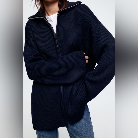 Zara zipper rib knit cardigan